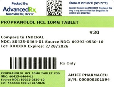 Propanolol HCl 10mg Tablet #30 (Propanolol HCl 10mg 80425 0464 01)